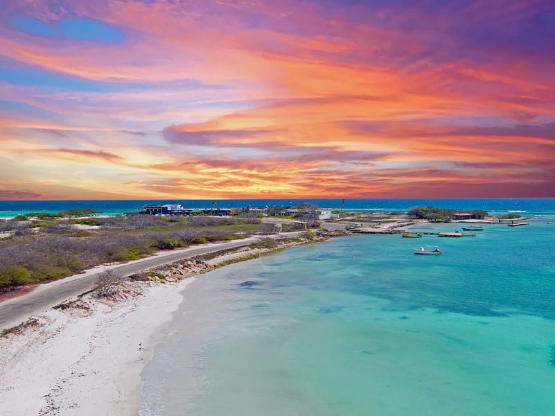Aerial view of Rodgers beach on Aruba with sunset by Eye on You