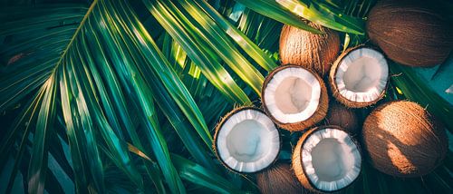 Kokosnoten met palmbladeren - Tropisch