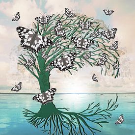 Lebensbaum mit Schachbrett Schmetterlingen von Bianca Wisseloo
