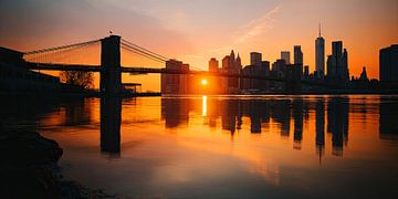 Brooklyn Bridge bei Sonnenuntergang - warme Stadtromantik von Vlindertuin-Art