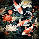 Koi karpers zwemmend tussen de waterlelies van Vlindertuin-Art thumbnail