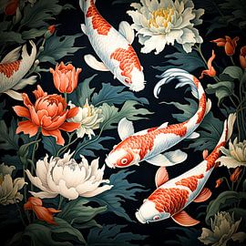 Koi Karpfen schwimmen zwischen Seerosen von Vlindertuin-Art