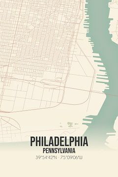 Vintage landkaart van Philadelphia (Pennsylvania), USA. van Rezona