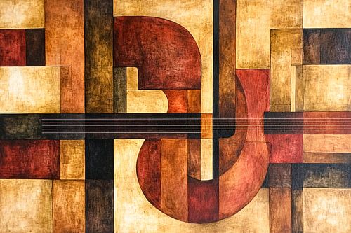 Abstract gitaar schilderij met blokken