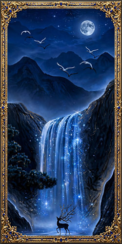 Magical Sparkling Waterfall under Moonlight