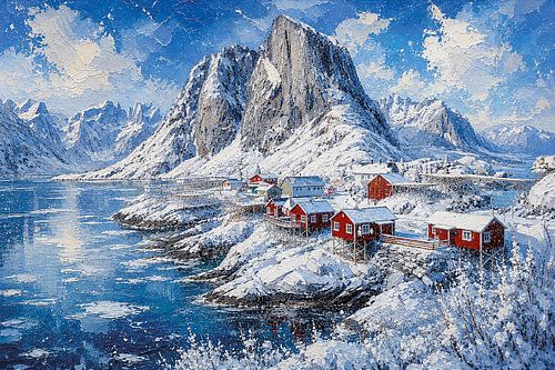 Lofoten islands in Norway, painting.