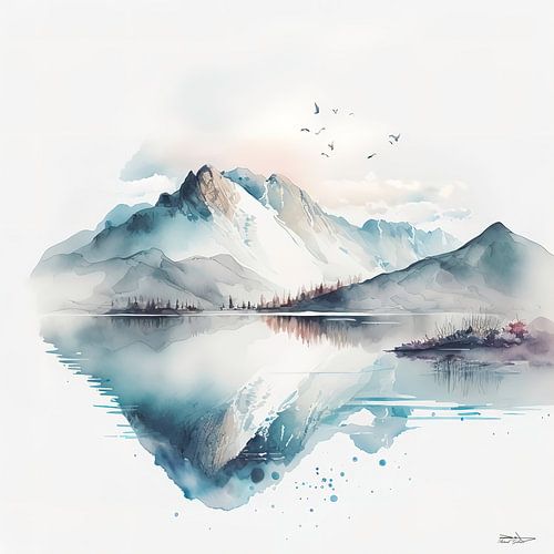 aquarel van een landschap.