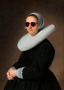 Portret van Adriana Croes, Johannes  Cornelisz. Geschilderd door Verspronck met zonnebril