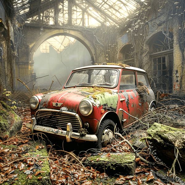 Lost Place Mini Cooper rouge rouillée oubliée dans l'arrière-cour par gm_designs