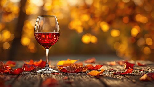 Glaasjes rode wijn in het herfstlicht