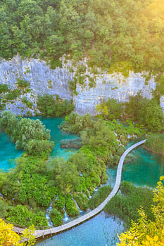 Aerial view on Plitvice lakes and waterfalls, Croatia