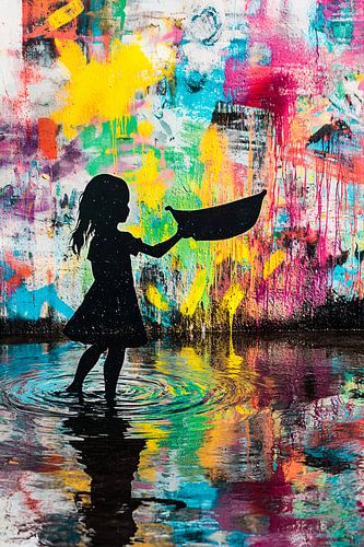 Meisje in kleurrijke straatkunst