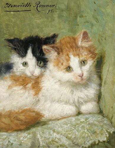 Henriëtte Ronner-Knip - Twee kittens zittend op een kussen (1895)