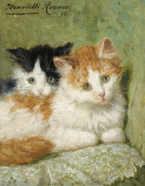 Henriëtte Ronner-Knip - Two kittens sitting on a cushion (1895) by Peter Balan