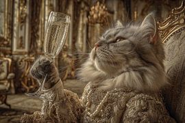 Portrait of a Cat with Champagne - Elegant Old Masters Painting by Joriali Fine Art