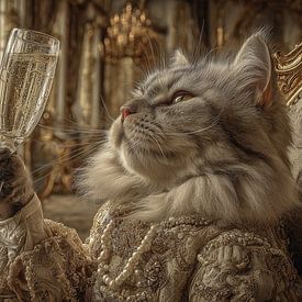 Portrait of a Cat with Champagne - Elegant Old Masters Painting by Joriali photography and paintings