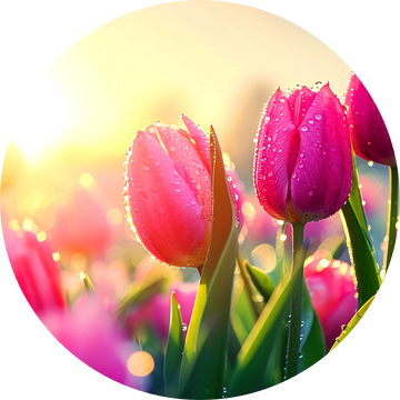 Tulpen bij Zonsopkomst van Vlindertuin Art