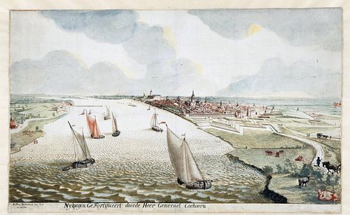 Martinus Berkenboom, Gezicht op de vestingwerken bij Nijmegen aan de Waal; rond 1700