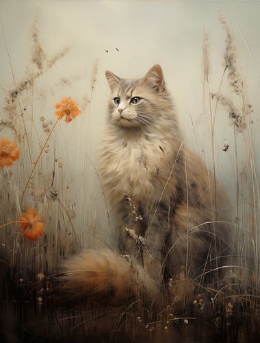 Majestueuze Kater tussen Oranje Bloemen