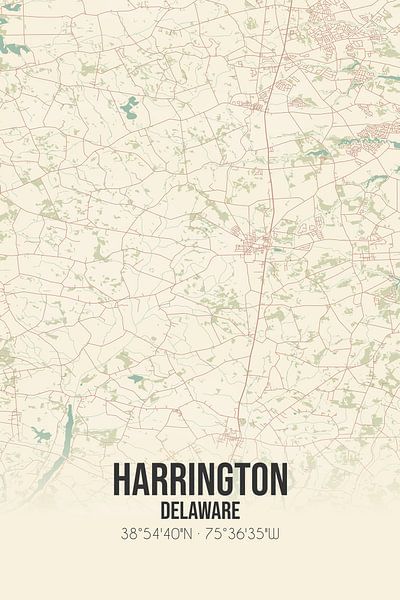 Alte Karte von Harrington (Delaware), USA. von Ortsdrucke
