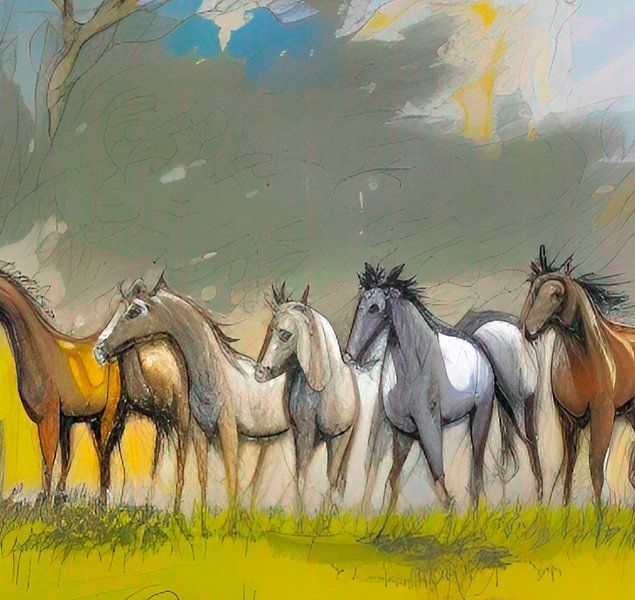 Die 5 beobachtenden Pferde von Niek Traas