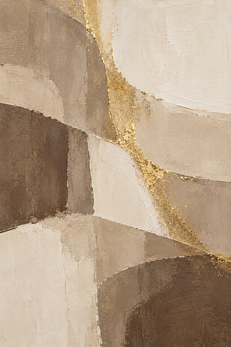 Abstracte kunst in beige en bruin met goudaccenten