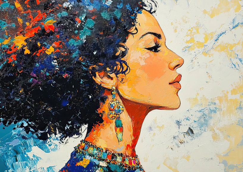 Profil Beauté | Femme expressive avec boucle d'oreille par Peintures accrocheuses