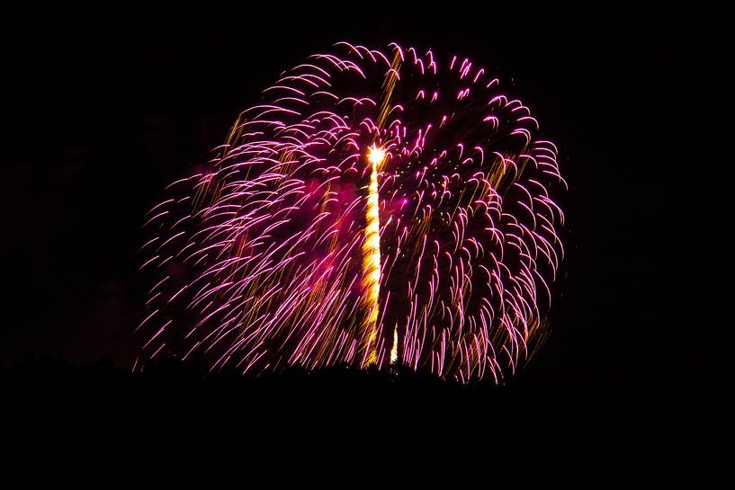 Huge pink fireball of fireworks at festival by adventure-photos