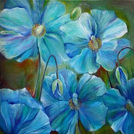 blauwe papavers ( schilderij) blue poppies van Els Fonteine