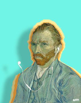 Vincent van Gogh Selbstporträt 1889 mit Earpods - Pop Art von Miauw webshop