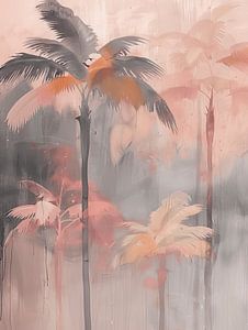 Tropische Landschaft mit Palmen in Pastellfarben