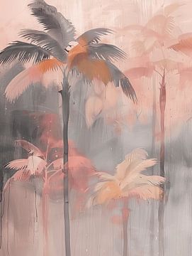 Tropisch landschap met palmbomen in pastelkleuren van Studio Allee