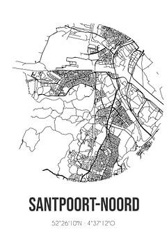 Santpoort-Noord (Noord-Holland) | Karte | Schwarz und Weiß von Rezona