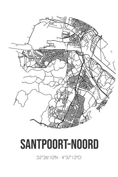 Santpoort-Noord (Noord-Holland) | Map | Black and White by Prints of Place