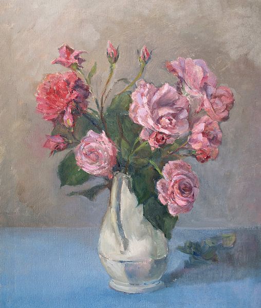 Nature morte avec des roses dans un vase - huile sur toile - Pieter Ringoot par Galerie Ringoot