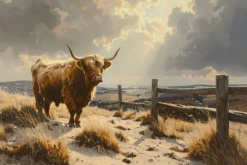 Schotse hooglander koe in duinlandschap