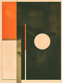 Vintage Bauhaus composition – Geometric poster in dark green & orange by Dave Schloffi