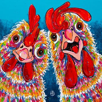 Kakel en Giechel: Twee Grappige Kippen van Happy Paintings