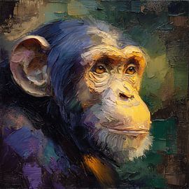 Sfeervol Chimpansee schilderij in olieverf van Stad & Wand