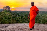 Sonnenaufgang Löwenfelsen Sri Lanka mit Mönch