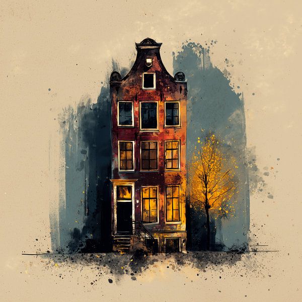 Roh und stilvoll - eine Illustration eines Amsterdamer Grachtenhauses von Thea