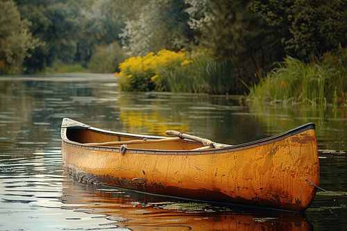 Impressionistische kano op stille rivier