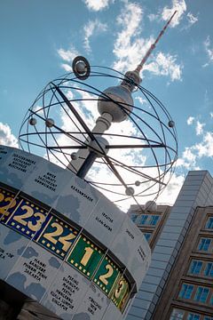 World clock and TV tower Berlin in summer by Mixed media vector arts