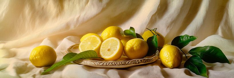 Fresh lemons on a plate by Poster Art Shop