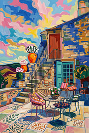 Sunny Outdoor Terrace With Table And Chairs,matisse style