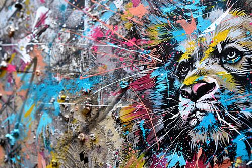 Abstracte leeuw in levendige graffiti-stijl