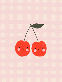Lieve, lachende kersen – Speelse fruitillustratie