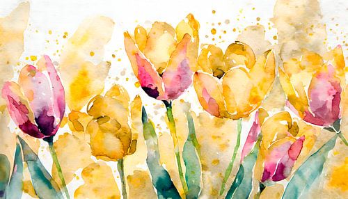 Lente! Schilderij met kleurrijke tulpen