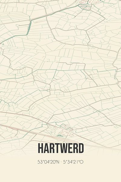 Vintage map of Hartwerd (Fryslan) by Prints of Place