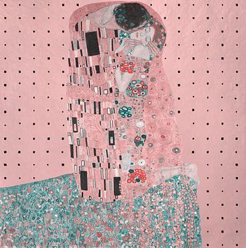 Geïnspireerd op de Kus van Gustav Klimt, in roze met geometrisch patroon van Dina Dankers